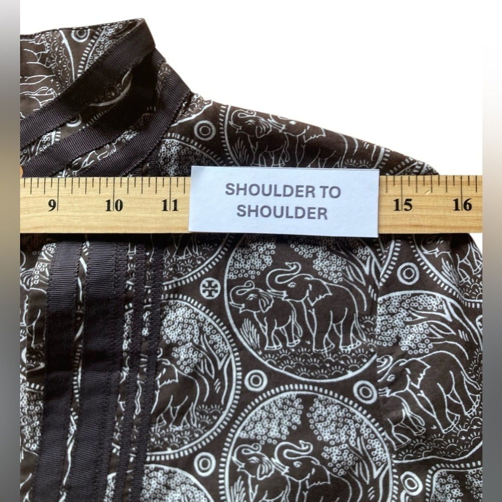 Tory Burch Brown White Elephant Print Tunic Dress Size 4 | Boho Resort Chic - Picture 3 of 7